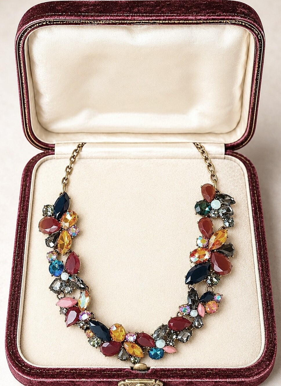 J. Crew Mega Rhinestone Collar Bone Bib Statement Necklace New With Dust Bag EUC